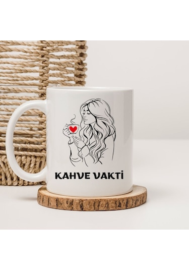 Kahve Vakti Baskılı Kupa Bardak Beyaz