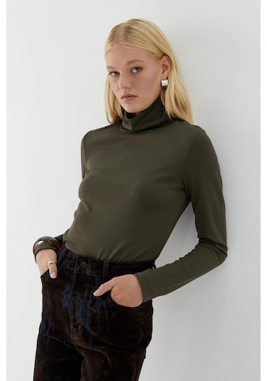 Balıkçı Yaka Uzun Kollu Body Haki Haki