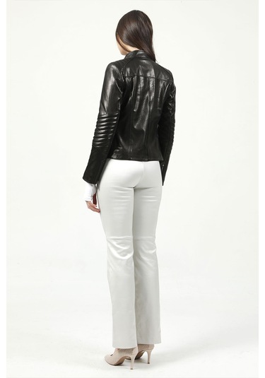 Dericlub Kasuka Jumbo Gerçek Deri Kadın Mont Siyah