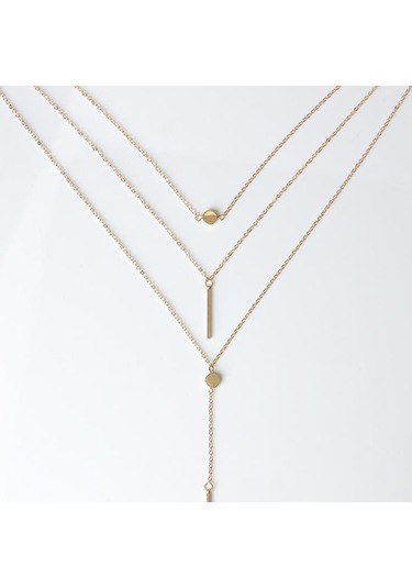 Basit 3 Katmanlı Kolye Küçük Nokta Zarif Metal Bar Kolye Kazak Zinciri Gümüş Çok Renkli