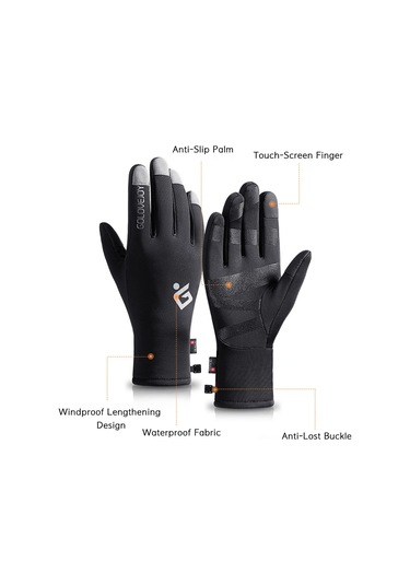 Erkek Kış Dokunmatik Eldivenler Kaymaz Polar Su Geçirmez Termal Spor Eldivenler Siyah