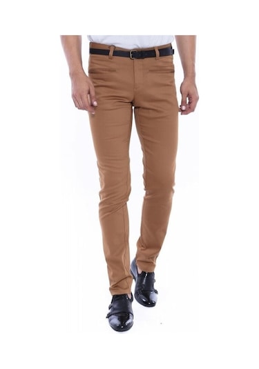 Desenli Slim Fit Pamuk Taba Erkek Pantolon - Wessi Siyah