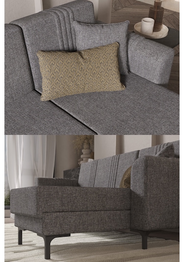 Rio Köşe Takımı Salon & Oturma Odası Açılır Yataklı Sandıklı Gri Gri