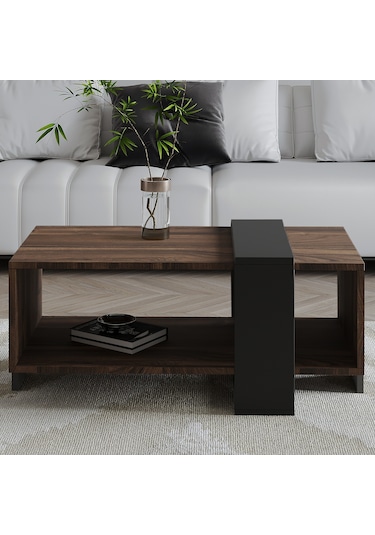 Meleni Orta Sehpa 90 Cm Modern Tasarım Raflı Ceviz/antrasit