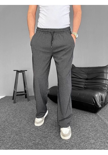 Su Yolu Çizgili Cepli Pantalon - Siyah Siyah