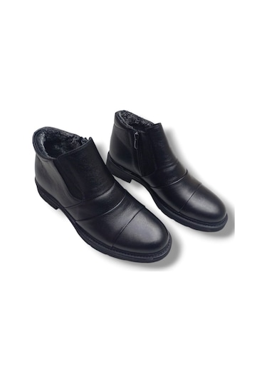 Growish Gr0247 Hakiki Deri İçi Kürk Miflon Kaydırmaz Taban Kolay Giyim Bot Siyah