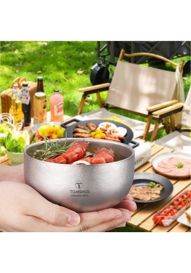 Ebitda Tomshoo 380ml Kamp Mutfak Eşyası Titanyum Kase Çift Duvarlı Isı Dayanıklı Ultra Hafif Taşınabilir Sofra Eşyası Çok Renkli