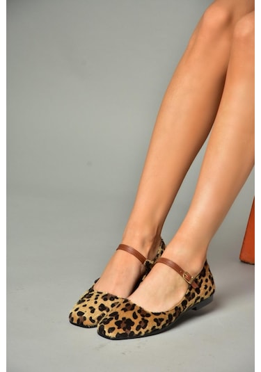 Fox Shoes S726252502 Kahverengi Leopar Süet Kadın Babet Kahverengi