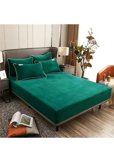 Yeşil Süper Sıcak Yumuşak Flanel Yatak Örtüsü 25 Cm Evrensel Yatak Koruyucu Ped Kristal Kadife Lastikli Çarşaf Ç. K. Alez 56476802
