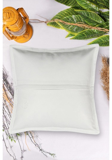 Premium Dekoratif Beyaz Deri Kırlent Kılıfı/ev Ve Ofis Için Gerçek Deri 45x45cm Kırlent Kılıfı Beyaz