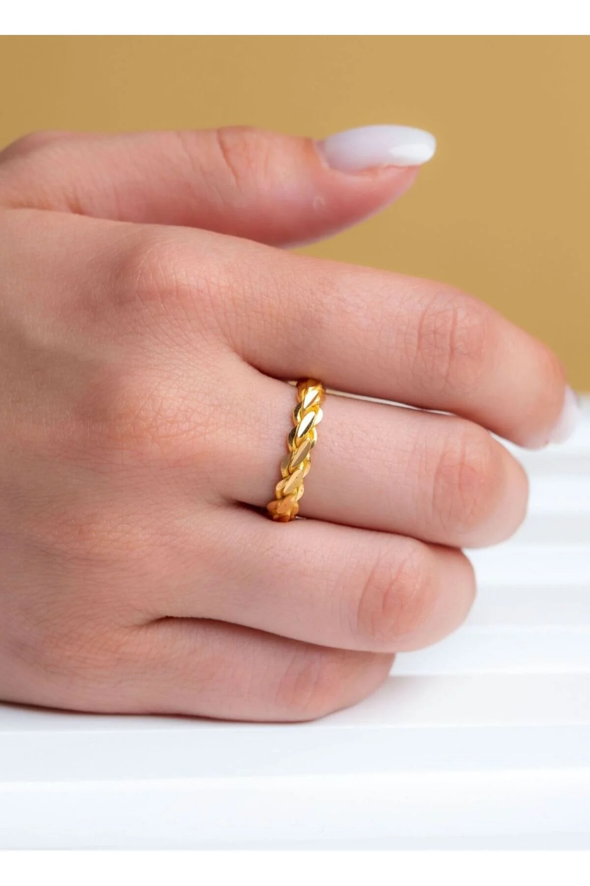 22 Ayar Altın Kaplama Burma Model Yüzük 0258 Altın