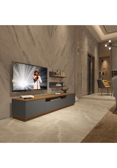 Decoraktiv Trio 4s Mdf Tv Ünitesi Tv Sehpası Ceviz - Antrasit