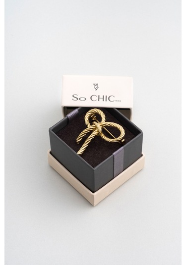 Kurdele 18 Ayar Sarı Altın Kaplama Gümüş Broş Sarı Altın Kaplama