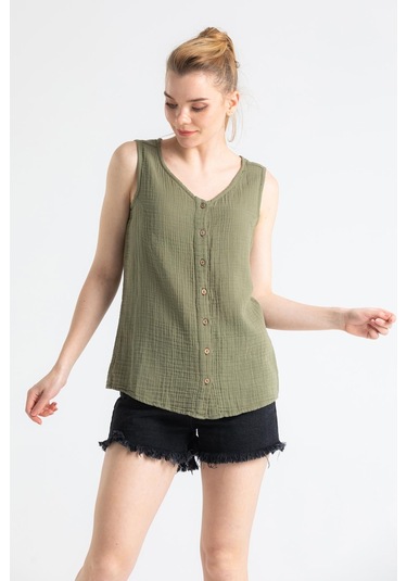Kolsuz Müslin Melis Bluz Haki Hk-haki