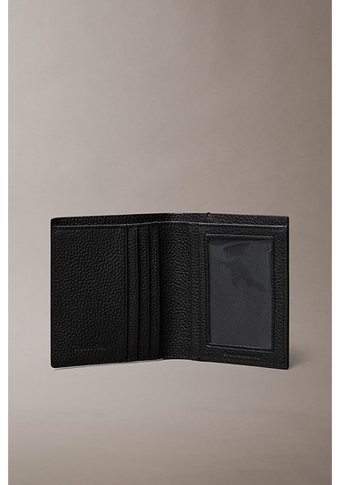 Erkek İnce Tasarım Dokulu Dikey Cüzdan - Siyah Black