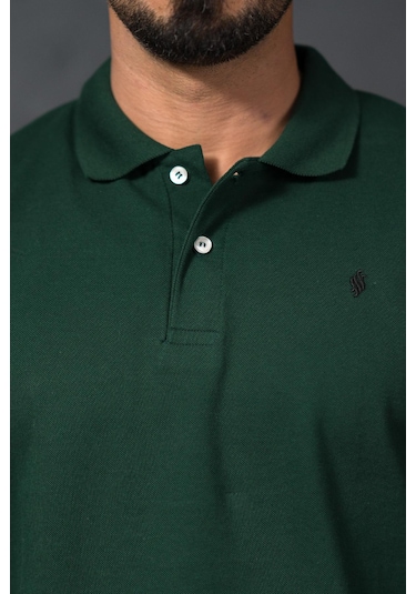 San&fa Regular Fit Polo Yaka Uzun Kol Pamuklu Baharlık Sweatshirt Yeşil