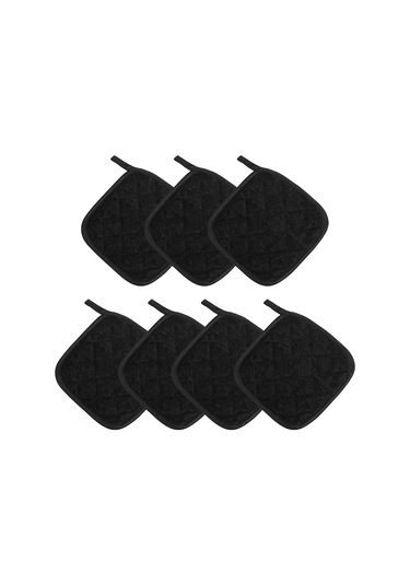 7 Parça Siyah Pamuklu Tencere Altlığı Mutfak Fırın Eldiveni, Yıkanabilir Siyah