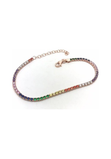 Silver Point 1 Mm Renkli Taşlı Suyolu Bileklik Gümüş
