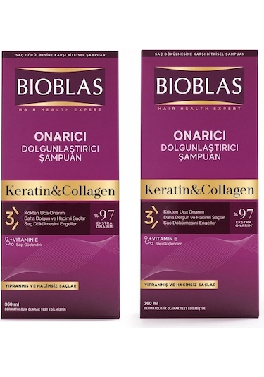Bibolas Keratin Collagen Onarıcı Dolgunlaştırıcı Şampuan 360 Ml 2 Adet