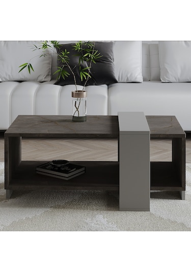 Meleni Orta Sehpa 90 Cm Modern Tasarım Raflı Gordion Mermer/gri