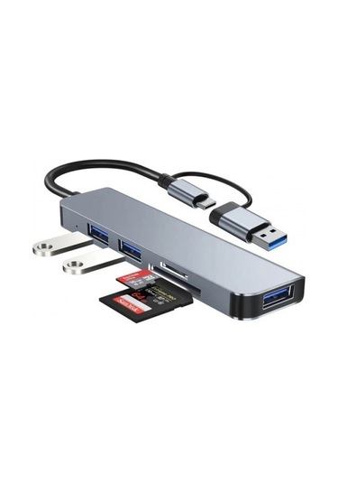 Hepu Hp-b07 5in1 Usb+type-c Girişli Hub Çoklayıcı Kart Okuyucu
