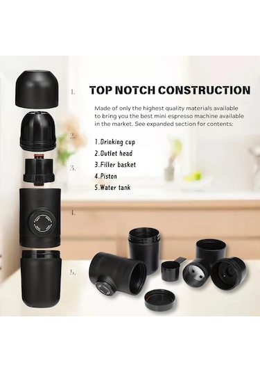 Xuweiwei Siyah Taşınabilir Espresso Makinesi Manuel İşletim Kamp Yürüyüş Ofis İçin Mini Seyahat Kahve Potu