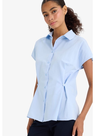 Defacto Fitted Poplin Kısa Kollu Gömlek F7313ax25aube823 Mavi