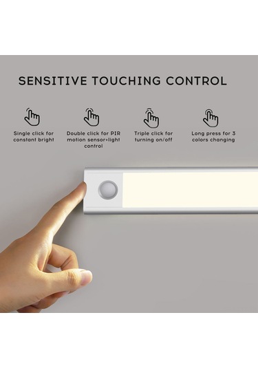 Dianziye 64 Led'li Pır Hareket Sensörlü Dolap Lambası - 3 Renk Tonu, Sürekli Aydınlatma Modu, 1500mah Şarj Edilebilir Batarya, Type-c, Manyetik Taban Gümüş