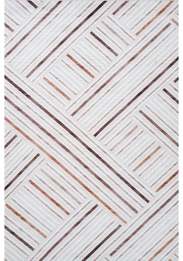 Tropikal Home Modern Desenli Kaymaz Taban Elit Şık Dört Mevsim Yıkanabilir Halı Yolluk Kahve 14014