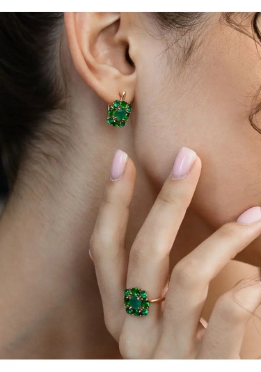 Lamponi 925 Ayar Gümüş Altın Kaplama Taşlı Küpeler 170806438 Yeşil