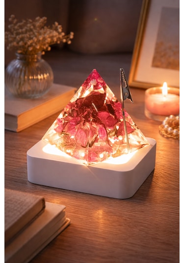 Epoksi Piramit Led Lamba & Not Fotoğraf Tutucu Romantik Masaüstü Dekor 02