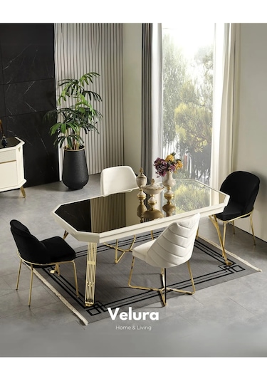 City Yemek Odası Takımı Yemek Masası + 4 Adet Sandalye Beyaz