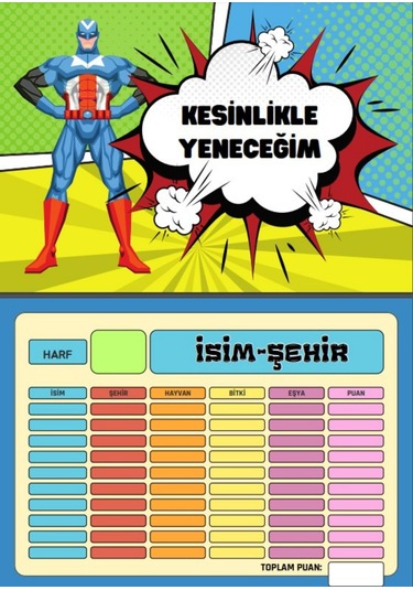 İsim - Şehir Oyunu Yaz - Sil Pvc Kaplı