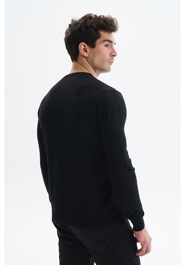 Arma Erkek Slim Fit Likralı Pamuklu Örme V Yaka Triko Kazak K0kro0854 Siyah