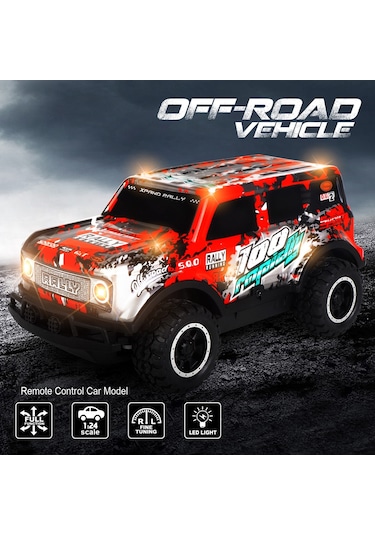 Full Fonksiyon Led Işıklı Gövde 1:24 Off Road Şarjlı Uzaktan Kumandalı Yarış Arabası - Kırmızı