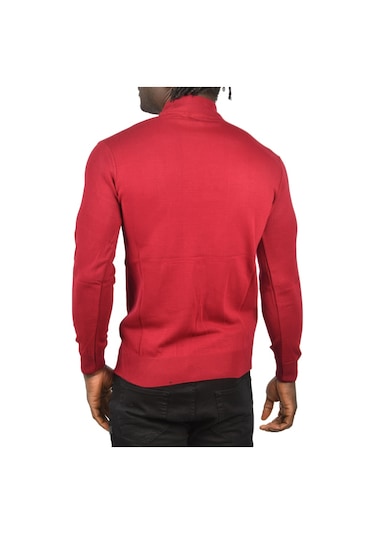 Deepsea Erkek Bordo Dar Kesim Yarım Balıkçı Yaka Desenli Triko Yarım Boğazlı Kazak 2505505 Bordo