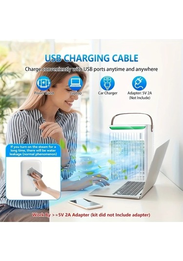 Motion003 Beyaz 3u 1 Arada Tasinabilir Su Sogutma Fani 5 Hiz Buz Odasi Usb Masa Fani Nemlendirici Led Isik