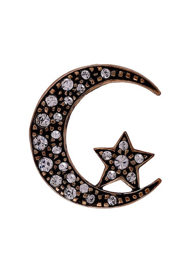 Ay Yıldız Yaka İğnesi Broş Swarovski Taşlı Elmas Montür