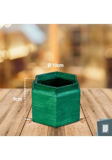 Kaf Ahşap Dekoratif Mini Saksı / Altıgen / Zümrüt Yeşili
