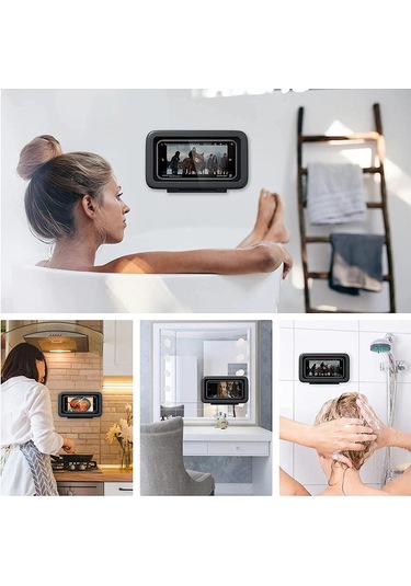 Singree Duvar Tipi Su Geçirmez Telefon Tutucu - 360 Döner, El İsrafsız Kullanım, Duş/banyo/uçak Uygun, Siyah Siyah