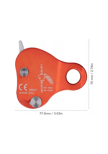 Maiyame Alüminyum Alçıklama Koruması - Dağcılık Kayar Kemer Kilidi Mavi/turuncu - 8-13mm Teller İçin Otomatik Kilitleme - 100kg Dayanım Turuncu