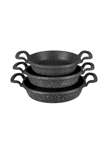 Eda 3 Lü Granit Döküm Sahan Tava Seti - Yanmaz Yapışmaz 16/18/20 Cm 3 Boy