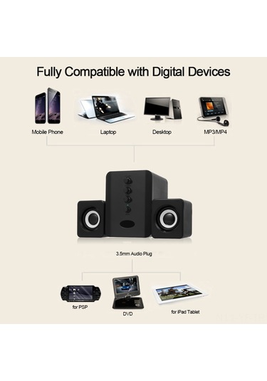 Yifomall D-202 Bt 4.2 Kablolu Hoparlör Seti, 3.5mm Bağlantı, 10m Mesafe, 3w Güç, Bilgisayar/ Telefon İçin Siyah