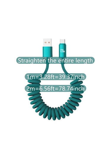 Elmpaly 120w Süper Hızlı Şarj Yaylı Kablo Usb-a Type-c 2m Siyah