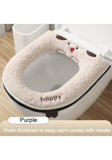 Tongxida Yumuşak Yastık Su Peluş Pedi Mor Klozet Kapağı Karikatür Evrensel Dört Banyo Hayvan Geçirmez Fermuar Kalınlaşmış Isıt Mor