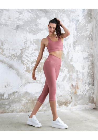 Toparlayıcı Spor Kapri Tayt Gül Rengi Koyu