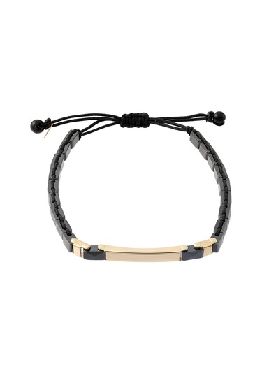 Cenova Kuyumculuk 14 Ayar Altın Bar Detaylı Siyah Seramik Erkek Bileklik 3 Mm Sarı Altın