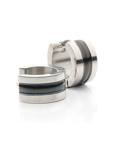 Orta Siyah Çizgili Erkek Çelik Küpe Takı Aksesuar W P24 T5 Çelik