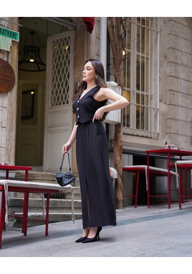 Kadın Yelekli Maxi Etekli Takım Siyah