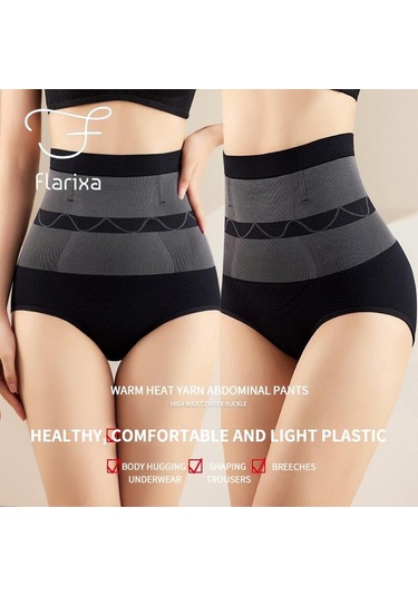 Siyah Flarixa Kadın Kış Termal İç Çamaşır Yüksek Bel Düz Göbek Külot Sıcak Saray Külot Dikişsiz Külot Ateş Termo Elbise Siyah